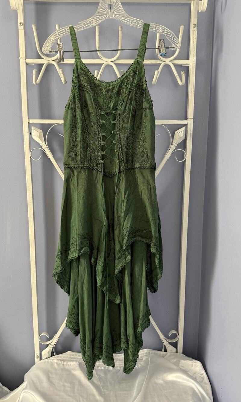 My Choice Boho Hippie Fairy Green Dress Md Rayon